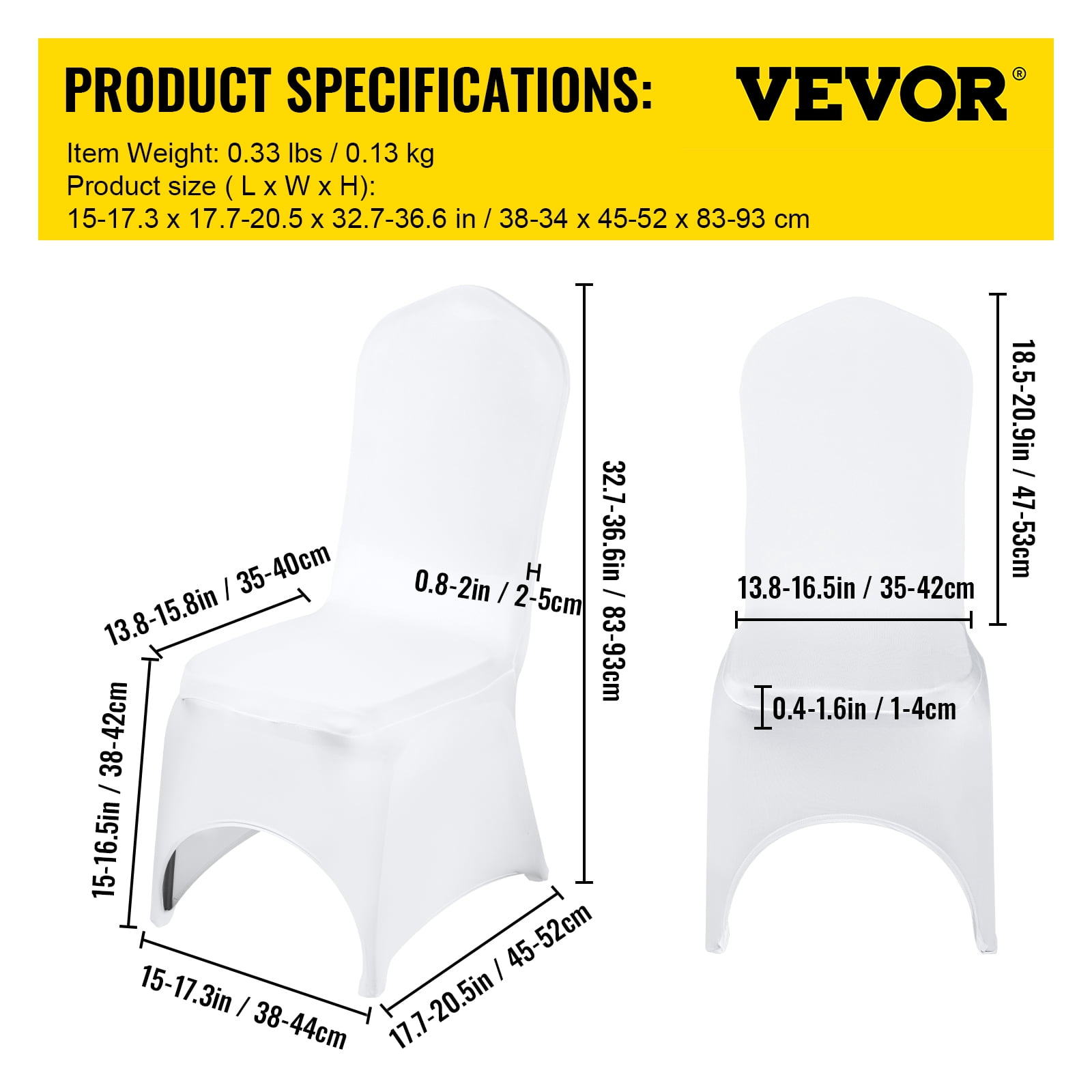 VEVORbrand 100 PCS White Chair Covers Spandex Chair Covers for Arched Front Universial Stretch Chair Covers for Wedding Banquet Party Event