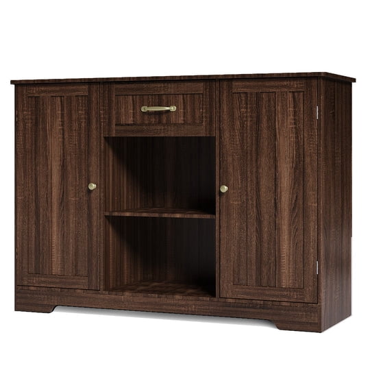 Coffee Bar, Aiho 45" Kitchen Storage Cabinet, Sideboard Buffet Cabinet with 14 Shelves, 1 Drawer - Brown