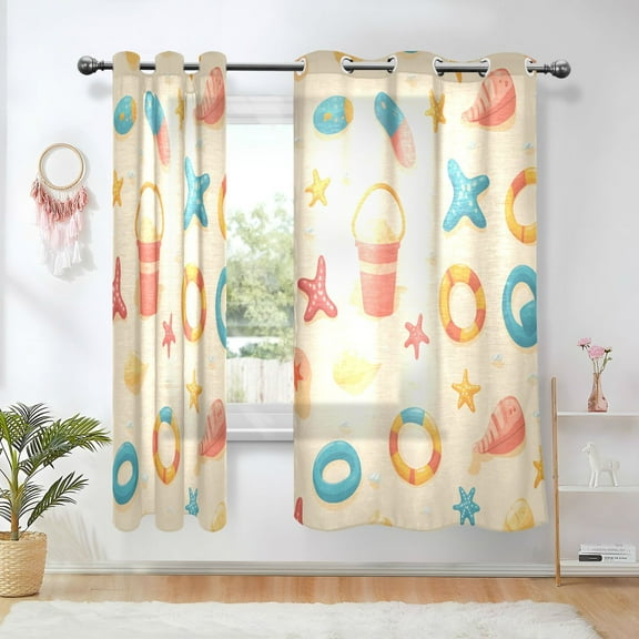 Yayeee Window Curtains Set of 2 for Living Room Light Filtering 63"x42", Beach Pattern