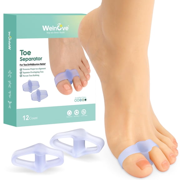 Welnove Bunion Corrector with 2 Loops - 12 Pack Big Toe Separators for Bunion & Overlapping Toes, Violet