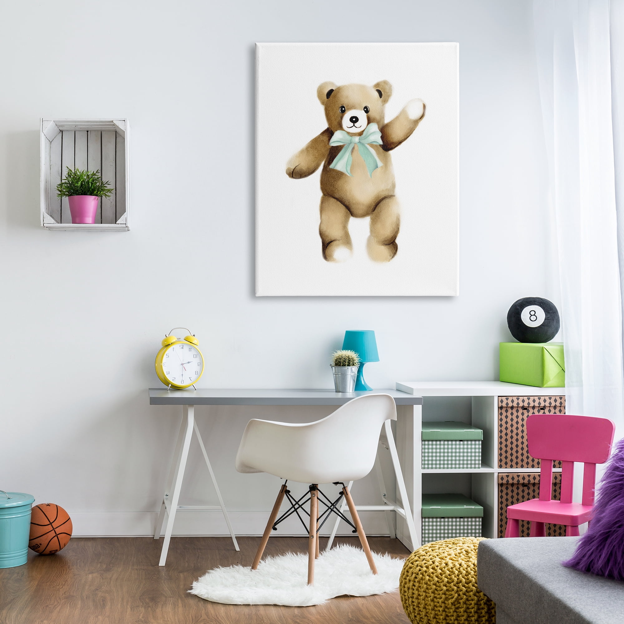 Stupell Industries Adorable Teddy Bear Nursery Animal Green Ribbon Graphic Art Gallery Wrapped Canvas Print Wall Art, Design by Studio Q