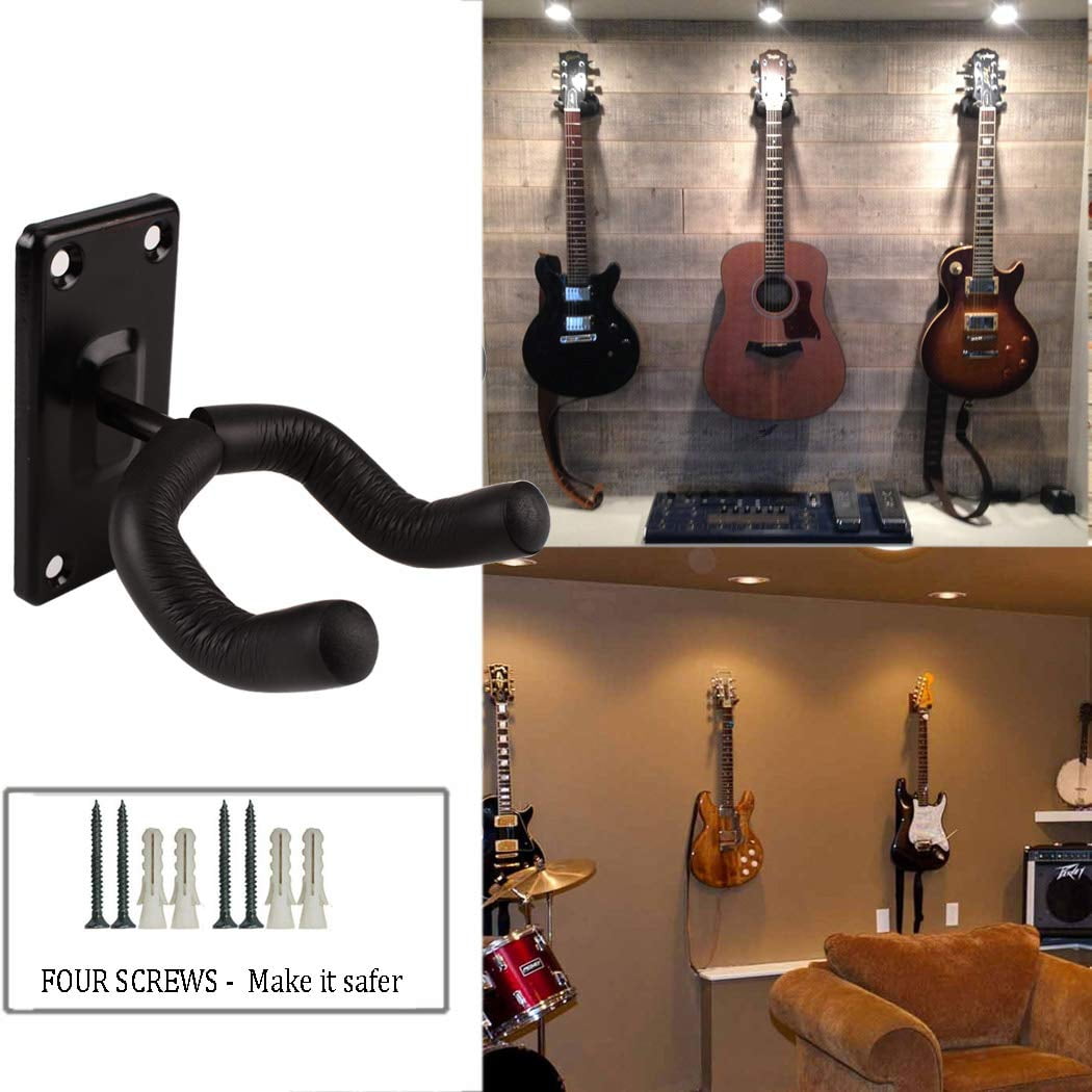 5 Pack Guitar Wall Hanger Mount - Black Hook Holder For Acoustic  Electric Bass & More