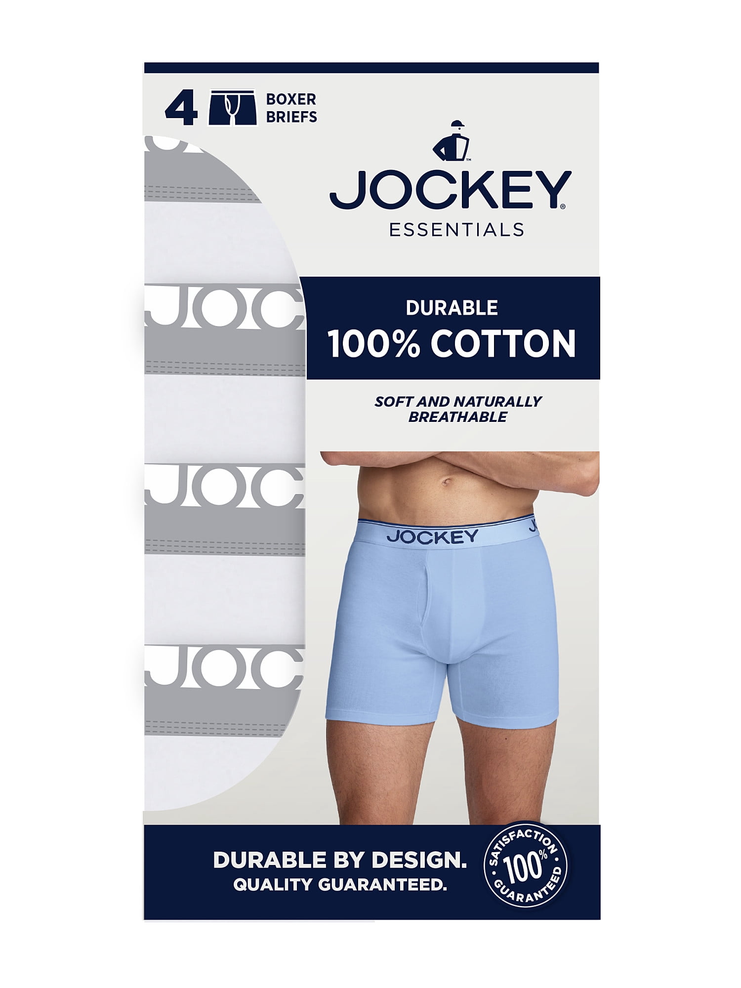 Jockey Essentials Durable 100% Cotton 6" Boxer Brief - 4 Pack