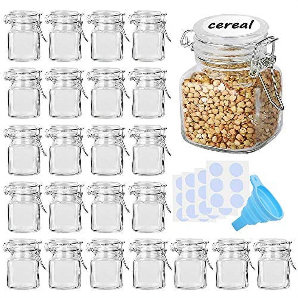 Spice Jars, SPANLA 12 Pack 4oz Small Glass Jars with Airtight Hinged Lid,  With 12 Spice Labels & Silicone Funnels, for Art Craft Storage