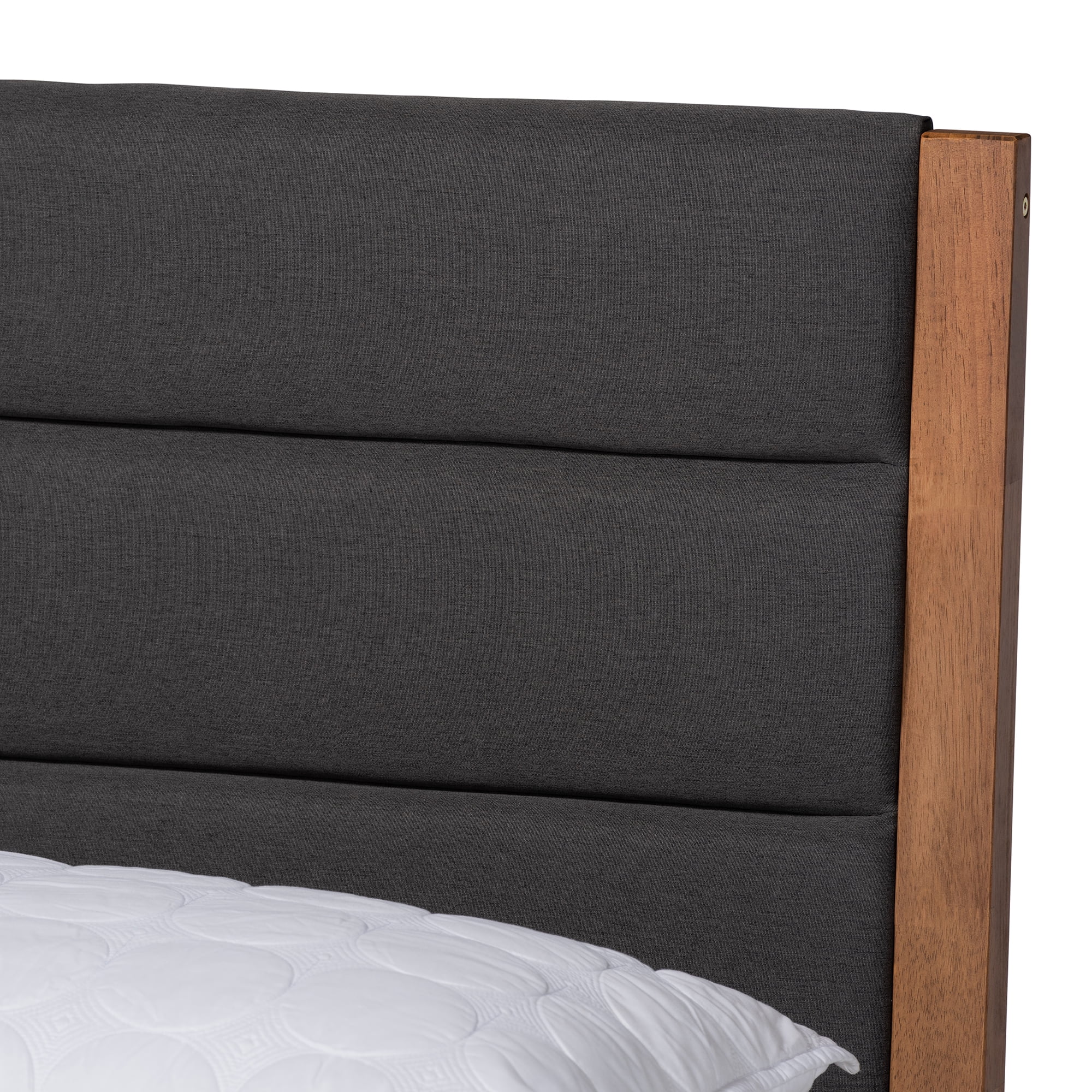 Baxton Studio Jarlan Modern and Contemporary Transitional Charcoal Fabric Upholstered and Walnut Brown Finished Wood King Size Platform Bed