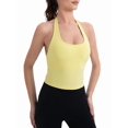 thumbnail image 3 of Women'S Halter Crop Top V Neck Workout Going Out Tank Top Sleeveless Backless Trendy Summer Camisole Bright Yellow XL, 3 of 9