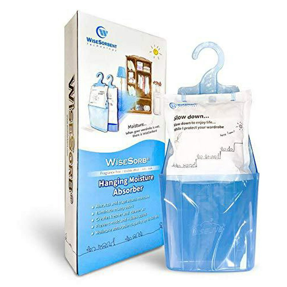 wisesorb moisture absorber packets with plastic case & hook, odor
