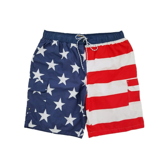Mens American Flag USA Patriotic Cargo Swim Trunks Swim Shorts Board Shorts 2XL