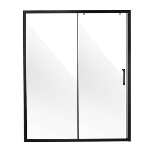 Semi Frameless Sliding Shower Door 57.7-59 in W x 70 in H Matte Black Hardware 1/4 in 6mm Clear Tempered Glass Waterproof Stainproof Bathroom Enclosure Door for Modern Home Bathroom Remodel