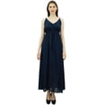 thumbnail image 2 of Bimba Women's Long Maxi Cotton Beach Dress Drawstring Waist Strappy Resort Dresses, 2 of 9