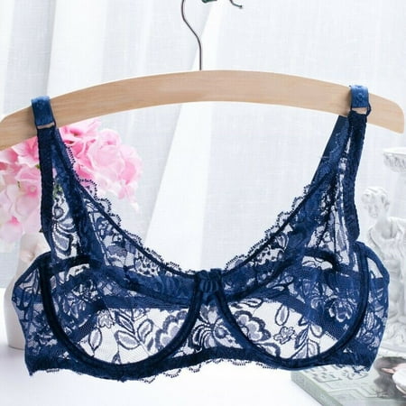 

Womens Transparent Floral Mesh Lace Bra Unlined See-Through Underwire Bralette