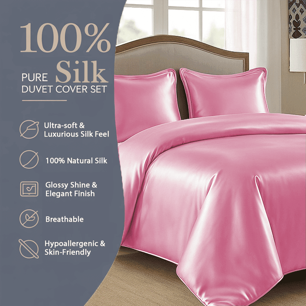Amay Satin Silk Alaskan King Duvet Cover Set (120"×120", Baby Pink ) – Ultra-Luxury Feel – Ideal for Family Beds, Extra-Large Master Suites – 3-Piece Set