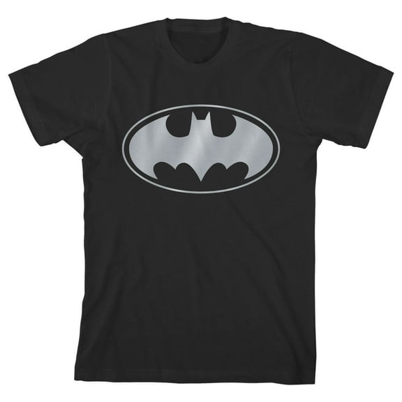Batman Silver Bat Signal Youth Black Graphic Tee-XS
