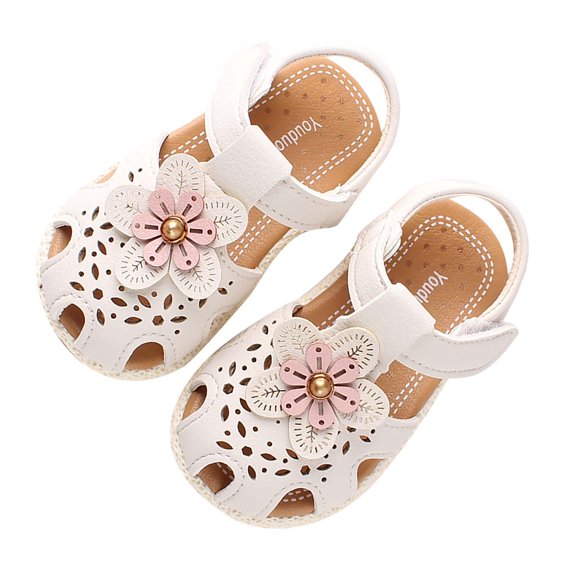 LoyisViDion Toddler Shoes Clearance Infant Toddler Little Baby Kids Girls Shoes Flower Single Princess Party Shoes Sandals White 15-18Months