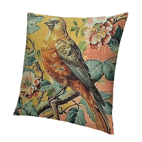 BANET  Bird Floral Chinoiserie Pillow Case Blush Euro Sham Pillow Cover Asian Colorful Cushion Cover Accent Pillowcase Rustic Home Decor for Sofa Living Room Bedroom  12x12in