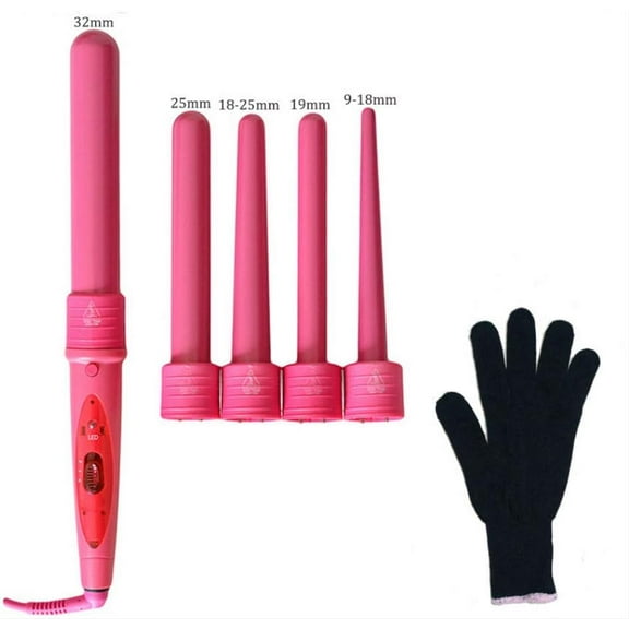 Curling Irons 5 in 1 Curling Wand Set 0.35-1.25 Inch Pink Ceramic Hair Wand Curling Iron 1pc Hair Curler
