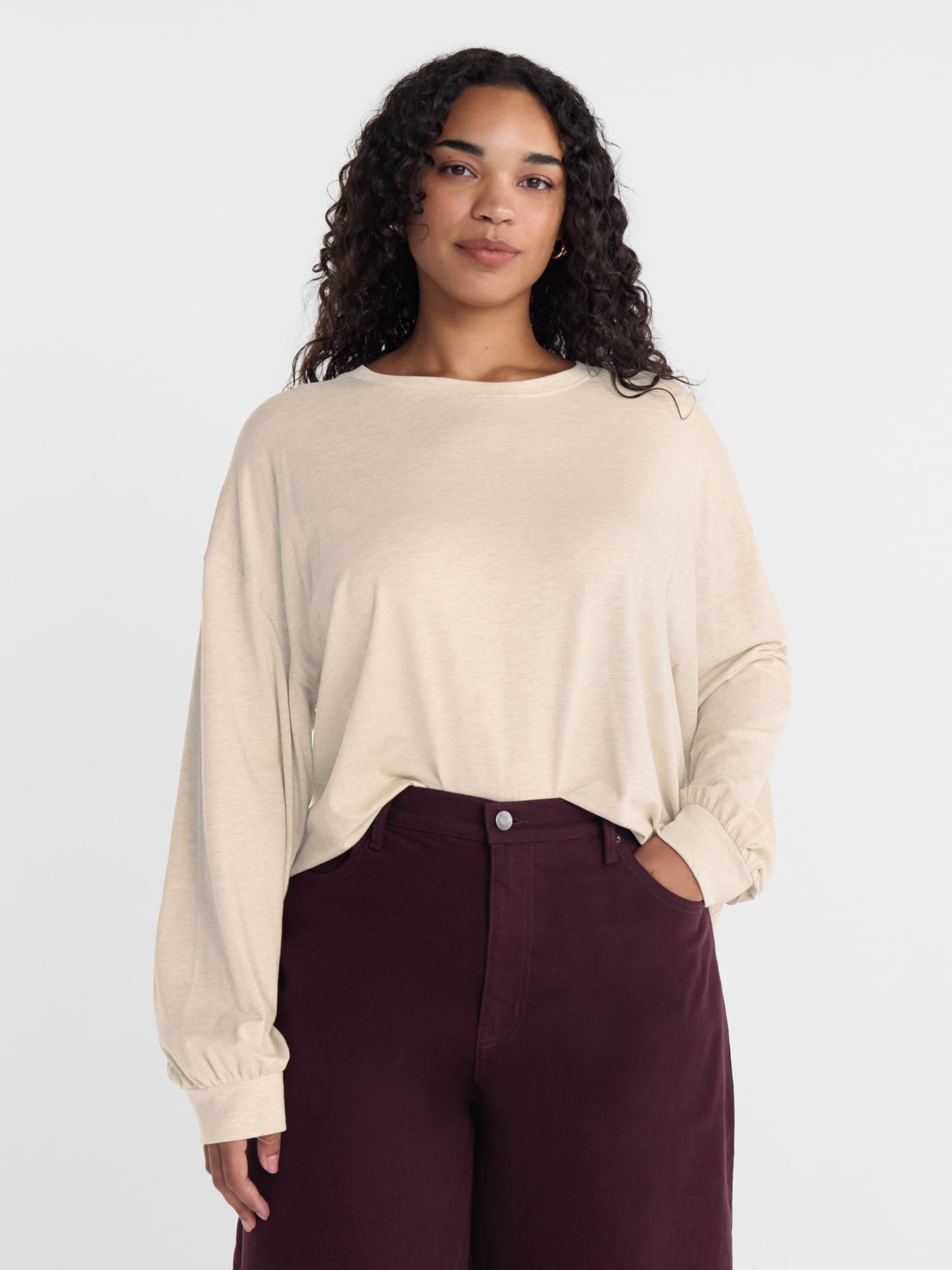 Scenario Women's Oversized Tee with Long Sleeves, Sizes XS-XXXL