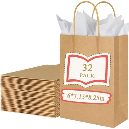 32 Pieces Gift Bags with 32 Tissues, 8 Colors Party Favor Bags with Handles, Rainbow Gift Bags for Wedding, Birthday, Party Supplies and Gifts