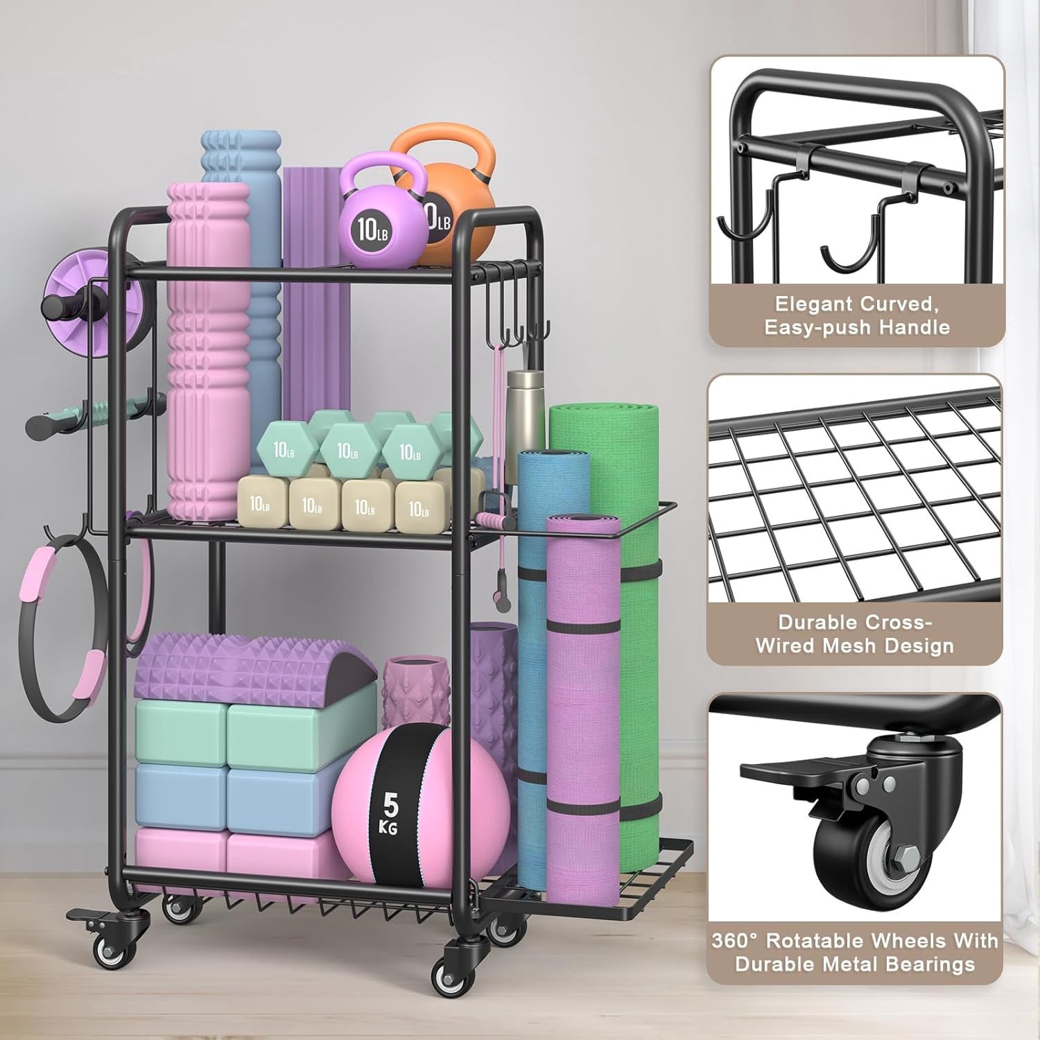 Multi-Functional Home Gym Storage Rack - Yoga Mat Storage Rack, Dumbbell Weight Rack & Workout Equipment Storage with Heavy-Duty Steel Construction for Gym Fitness Organizer
