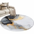 thumbnail image 2 of 3.3ft Round Rug, Grey White Marble Non-Skid Rubber Backing Large Area Rugs - Living Room Bedroom Home Office, Ink Painting Modern Abstract Indoor Floor Mat Carpets Washable Rug, 2 of 9