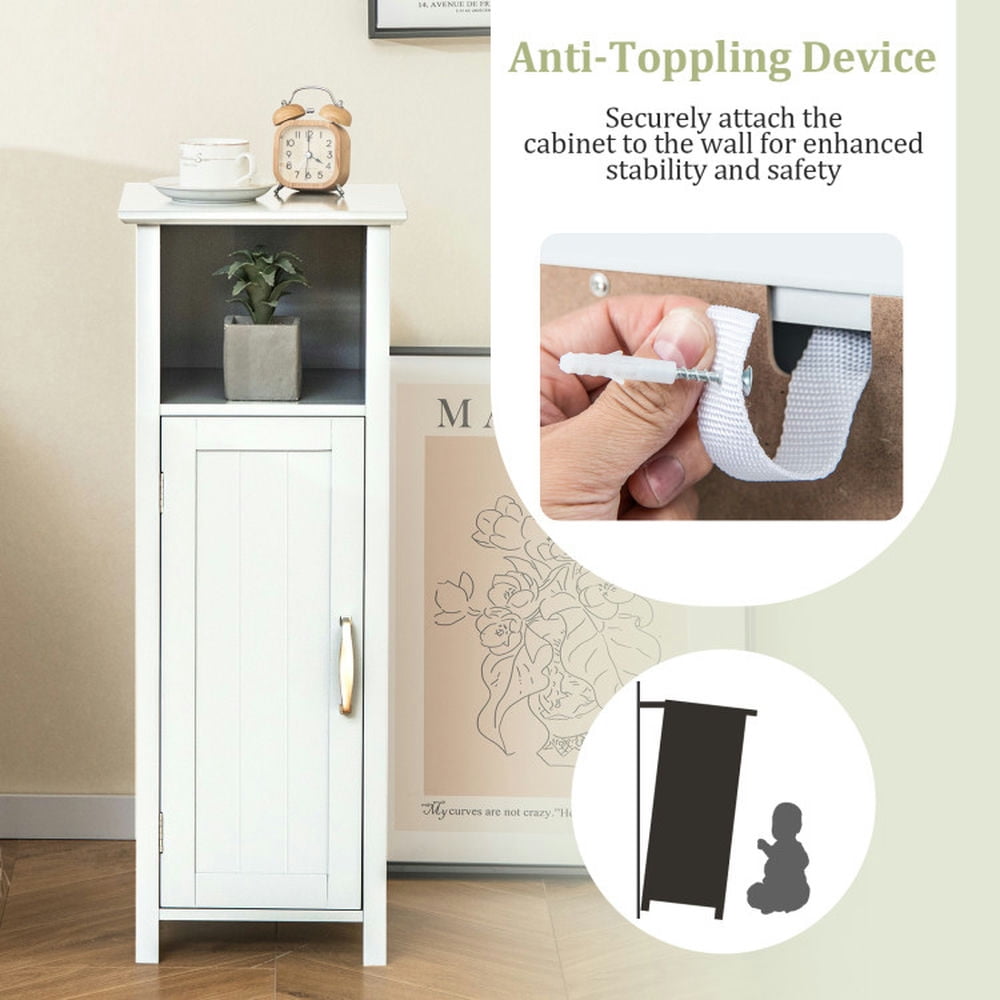 Finihen Bathroom Storage Cabinet, Bathroom Floor Cabinet, 1-Door Freestanding Bathroom Cabinet with Open Shelf, for Bathroom, Living Room, Bedroom, Kitchen, White Finihen Bathroom Storage Cabinet, Bathroom Floor Cabinet, 1-Door Freestanding Bathroom Cabinet with Open Shelf, for Bathroom, Living Room, Bedroom, Kitchen, White