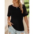 thumbnail image 4 of Eytino Oversized Tops for Women Waffle Knit Tops Casual Crew Neck Tee Shirts Hollow Out Raglan Short Sleeve Summer T-Shirts Basic Tees S-2XL Black, 4 of 8