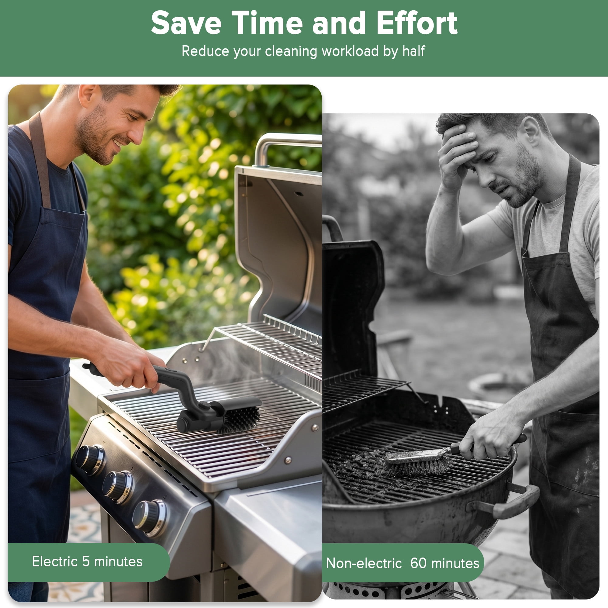 Electric Grill Brush, 180° Adjustable Angle, 3-Speed Power Motor, 90-Min Runtime, Rechargeable, Outdoor Kit Grill Cleaner for BBQ Grates Griddles