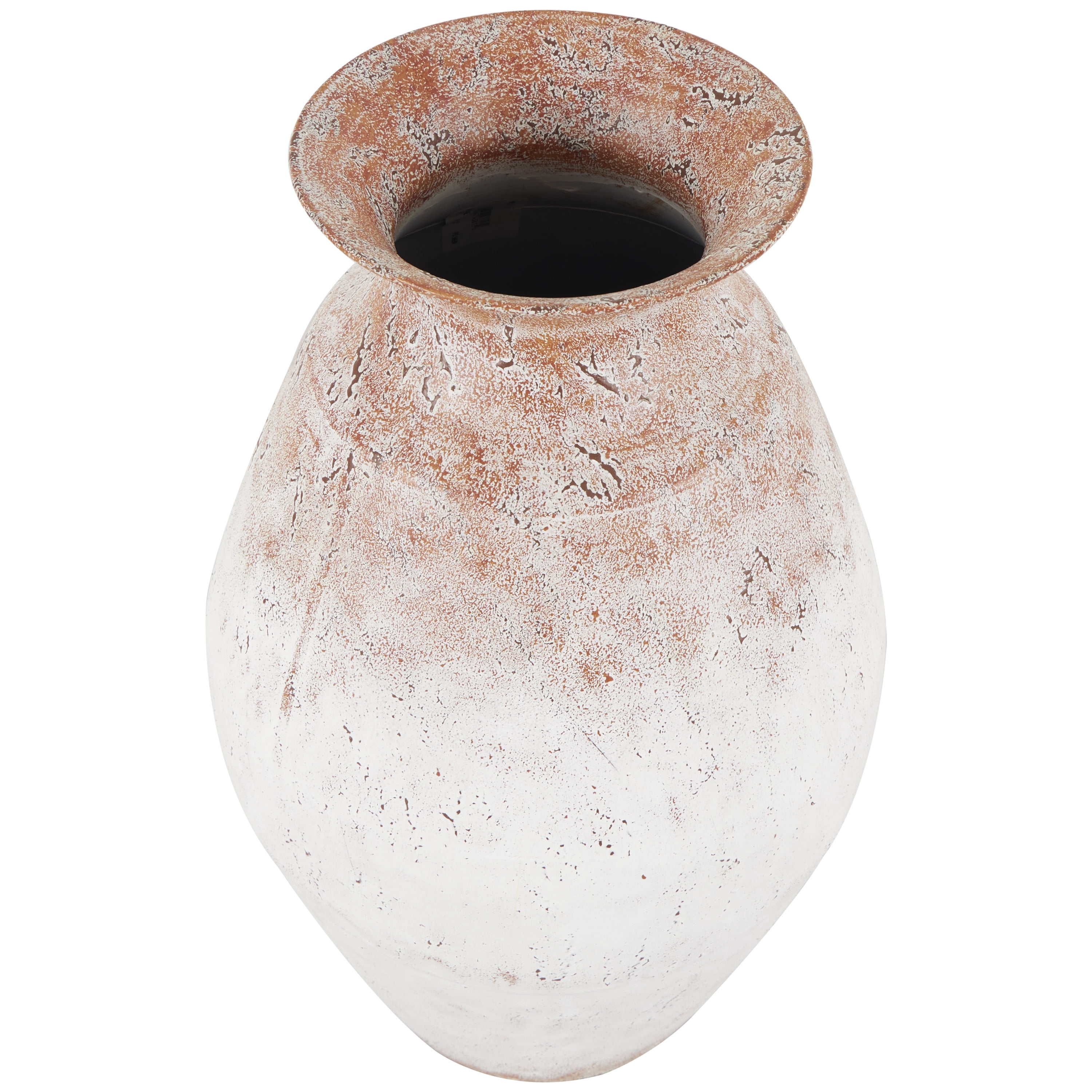 DecMode 18" Distressed Textured Copper Metal Vase with Terracotta Accents