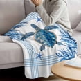 thumbnail image 3 of Ocean Turtle Blanket Soft Cozy Warm Throw Blanket for Couch, Plush Fuzzy Flannel Fleece Blankets for Sofa, Blue Coastal Starfish Coral Stripes Retro Bed Blankets Lightweight Gifts for Women, 40"x60", 3 of 9