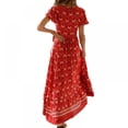 thumbnail image 2 of PENGXIANG Robe Maxi Bohème à Fleurs Imprimées Col en V Manches Courtes Fendue pour Fête à la Plage S-TG, 2 of 5