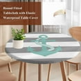 thumbnail image 3 of Gray Stripe Nautical Round Tablecloth 55-60 Inch Round Fitted Table Cloth with Elastic Edge, Turquoise Anchor Summer Coastal Waterproof Table Cover Protector for Outdoor Picnic Party Dining, 3 of 6