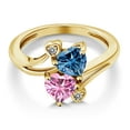 thumbnail image 3 of Gem Stone King 18K Yellow Gold Plated Silver Persian Blue Moissanite Pink Moissanite and White Diamond Ring for Women (1.63 Cttw, Heart Shape 6MM, Gemstone Birthstone, Size 6), 3 of 6