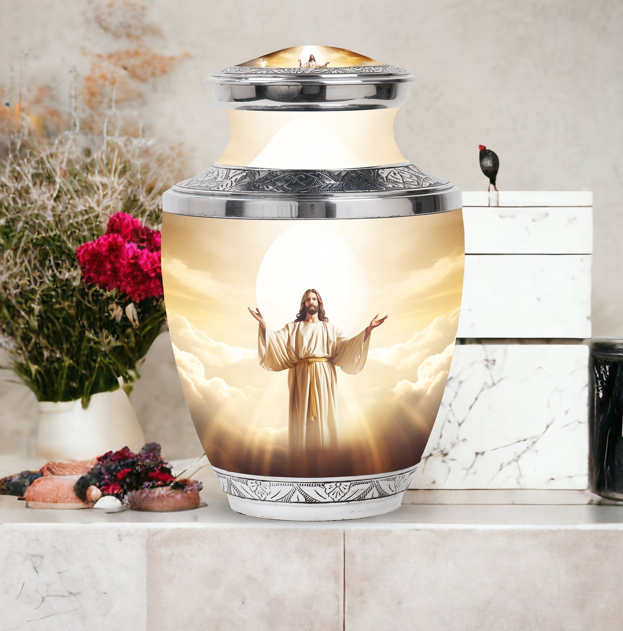 Jesus Christ Large Urns For Human Ashes Adult Male And Female - Mini Unique Urn For Ashes Adult Man - Decorative Gifts For Memorial Combo 10Inch 200Lbs And 3Inch Keepsake