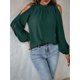 thumbnail image 5 of Blusas Elegantes e Informales para Mujer, con Hombros Descubiertos, Cuello con Volantes, Camisas de Moda de Otoño para el Trabajo Verde Oscuro XXL, 5 of 10