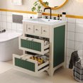 thumbnail image 2 of 24 Inch Bathroom Vanity with Sink, Bathroom Vanity Cabinet with 2 Drawers, Wooden Bathroom Sink Cabinet with Metal Handles, Freestanding Bathroom Vanities, Beige + Green, 2 of 9