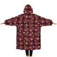 thumbnail image 2 of Oversized Wearable Blanket Hoodie,Red Christmas Plaid and Snowflake Pattern Sherpa Blanket Hoodie with Super Pockets,Super Warm Fuzzy Pullover for Women & Men, 2 of 6