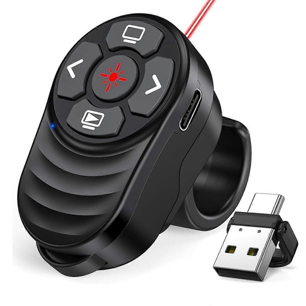 Rechargeable USB Type C Wireless Presentation Clicker, Finger Ring Presentations Powerpoint Clicker