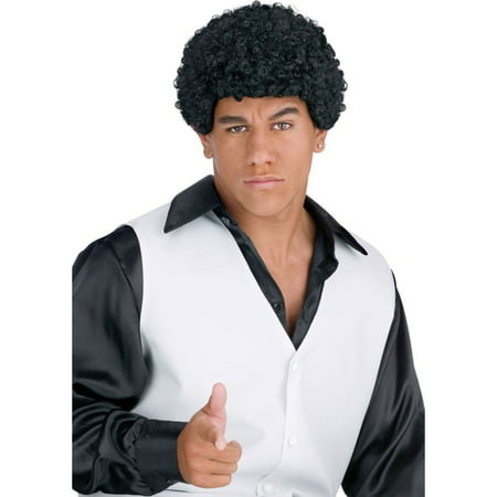 Morris Costumes Mens New 70s Jheri Tight Curled Disco Afro Black Wig, Style FW92541BK