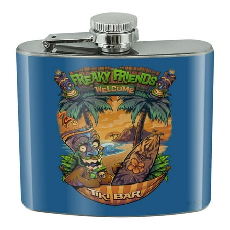 

Freaky Friends Tiki Bar Tropical Vacation Stainless Steel 5oz Hip Drink Kidney Flask