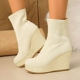 thumbnail image 2 of Pandaie Ankle Boots for Women Stretch Knitted Platform Wedge Heel Sock Booties Pull on Round Toe High Heels Dress Short Boots White 6, 2 of 8