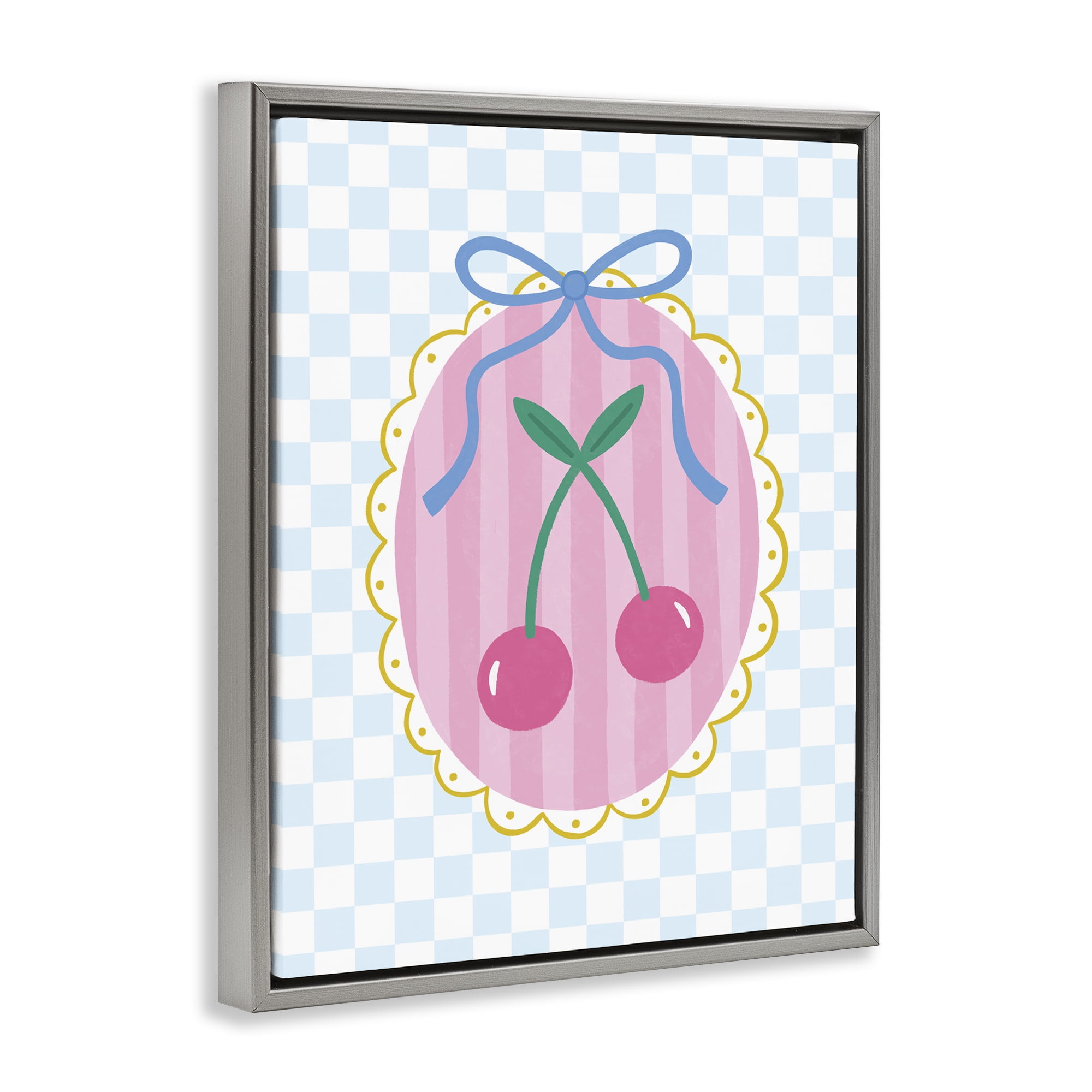 Stupell Industries Sweet Cherries on Checkered Food & Beverage Painting Gray Floater Framed Canvas Art Print Wall Art, 17 x 21
