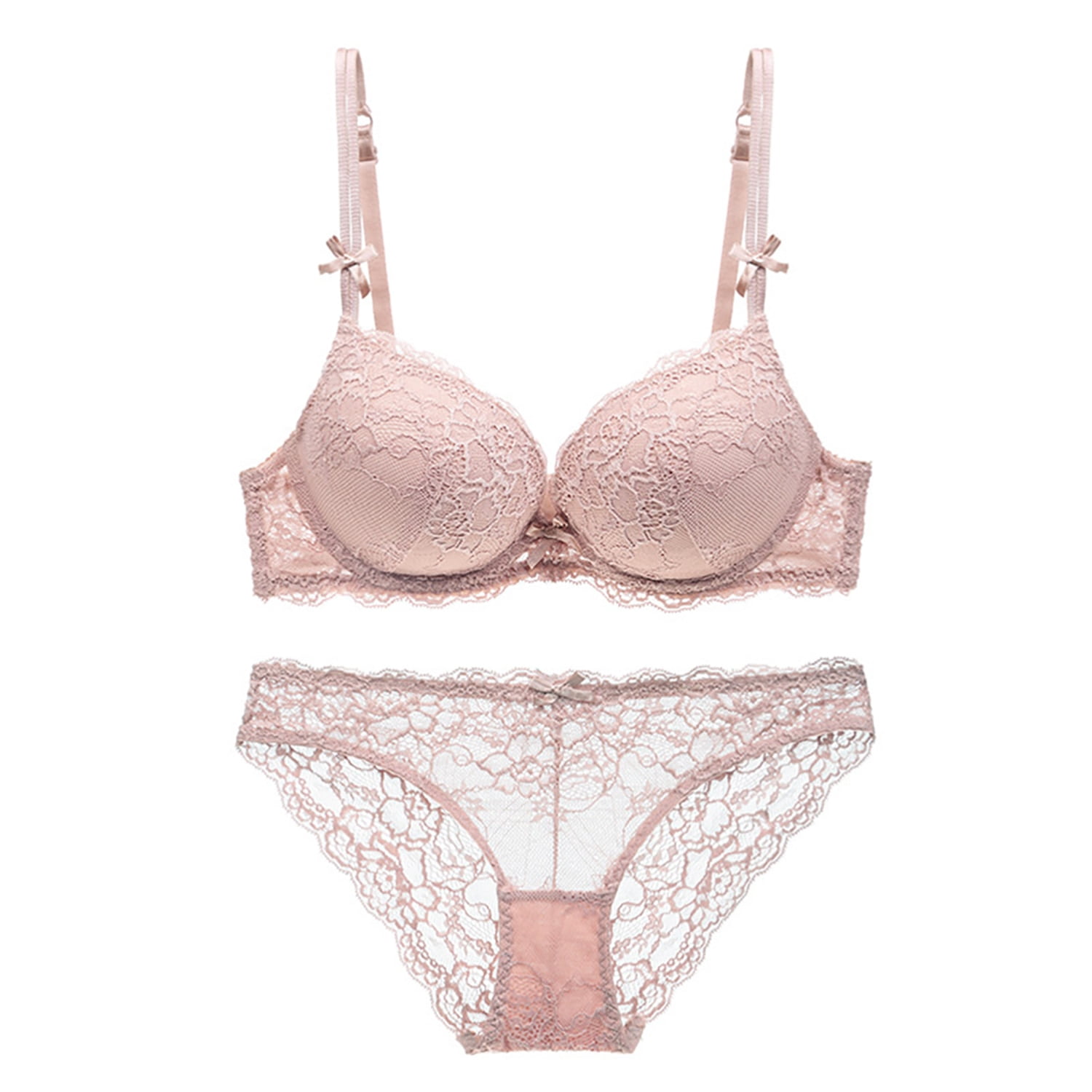 Varsbaby Women's Underwire Push Up Bra Adult Bras and Sexy Lace Panties Lingerie Set