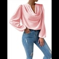 thumbnail image 1 of Blusas de Mujer con Cuello Vuelto, Larga, para Profesora, Oficina, Negocios, Elegantes, Informales Rosa XL, 1 of 5