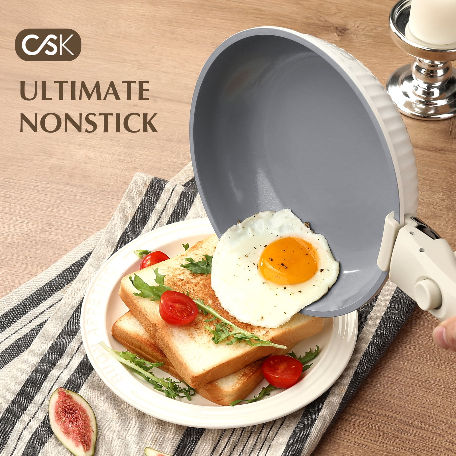 Koch Systeme CS 17-Piece Pots and Pans Set Non Stick, Nonstick Ceramic Cookware Set Detachable Handle, Induction Kitchen Pot and Pan Set, Non Stick with Removable Handle, RV Cookware Set, Cream White