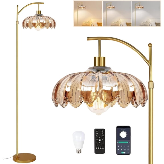 Boho Floor Lamp for Living Room Bedroom with Remote,Arc Farmhouse Floor Lamps with 3 Color Temperature,Rustic Standing Lamp with 3-Tier Rattan Wicker Shades,Adjustable Tall Lamp for Office,Corner