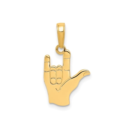10k Yellow Gold ASL I Love You Hand Sign Pendant, Unisex Polished Charm for Love, Connection, Affection, Symbolic American Sign Language Jewelry