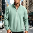 thumbnail image 6 of Men Vertical Rib Knit Jackets Liweisiy Full Zip Stand Collar Oversized Long Sleeve Coat Casual Cardigan Coat Green M, 6 of 8