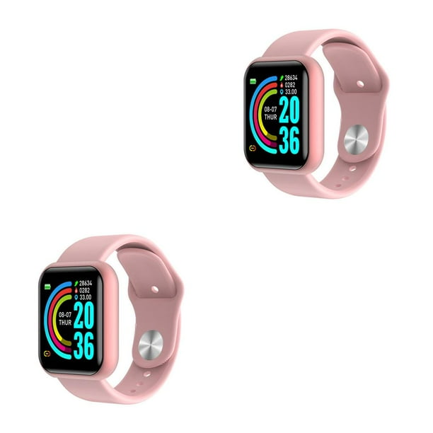 Kearding Dial cuadrado Frecuencia cardiaca Calorias Reloj inteligente Control remoto de la camara Seguimiento del sueno Reloj de de fitness Rosado 2piezas Bodega Aurrera en linea