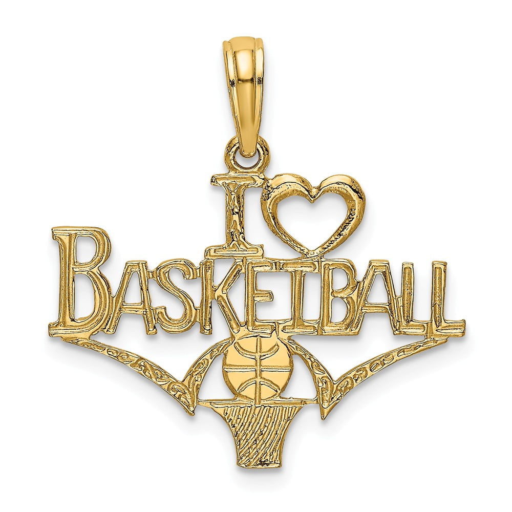 14K Yellow Gold Basketball in The Net Charm Pendant