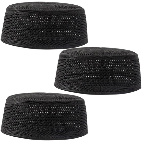 Jiibva Mens Muslim Prayer Hat 3pcs Knitting Hijab Prayer Hat Breathable Cotton Kufi Round Hat Arabia Hat Islamic Worships Hat for Adult